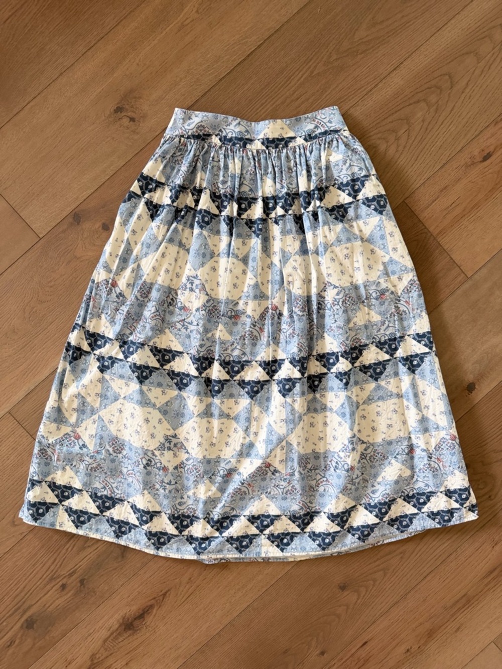 H&M Blue and White Patchwork print Midi Skirt 100% Cotton